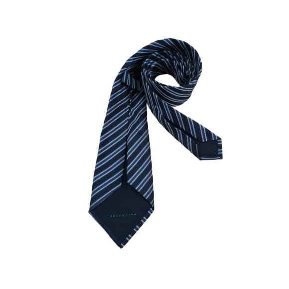 HUGO BOSS SELECTION TRIFOLD Black Striped Silk Tie ITALY 62"/ 3.2" EC - Picture 5 of 8